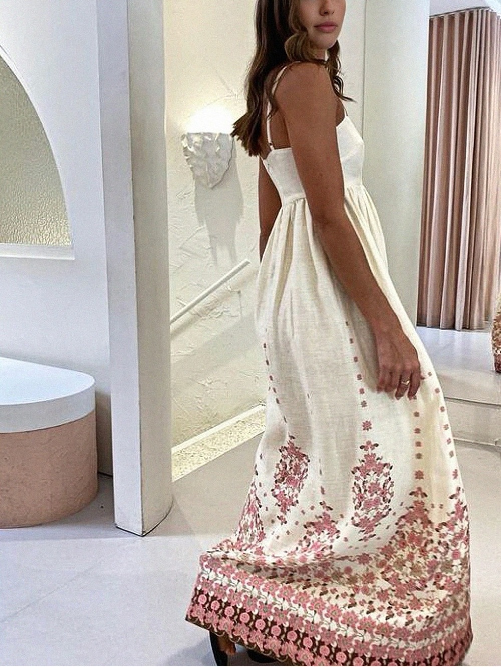 NWOT Commense Ivory Floral Embroidered Maxi Dress Square Neck Boho Resort Size L - Picture 2 of 11